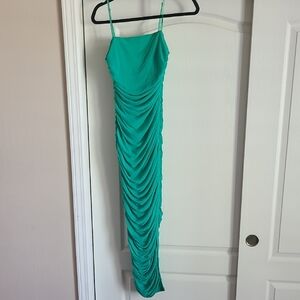 Privileged Teal Ruched Maxi Slip Dress